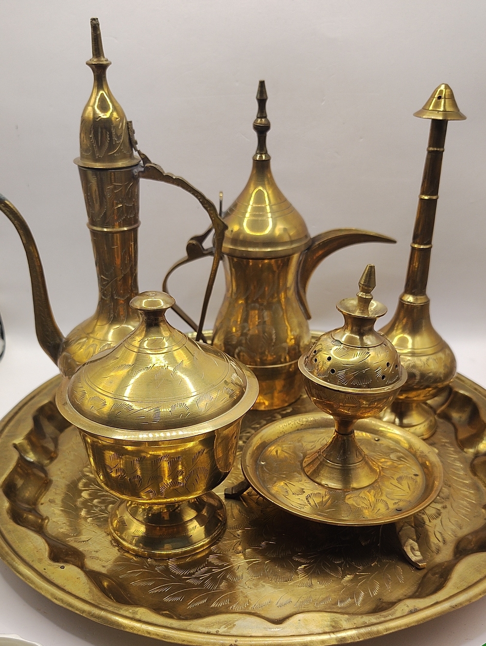 Vintage Brass Middle Eastern Dallah Tea Decorative Serving Set, Made In India